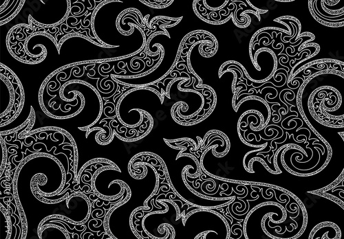 Abstract beautiful vector seamless pattern with curling ornamental handwritten shapes. You can use any color of background