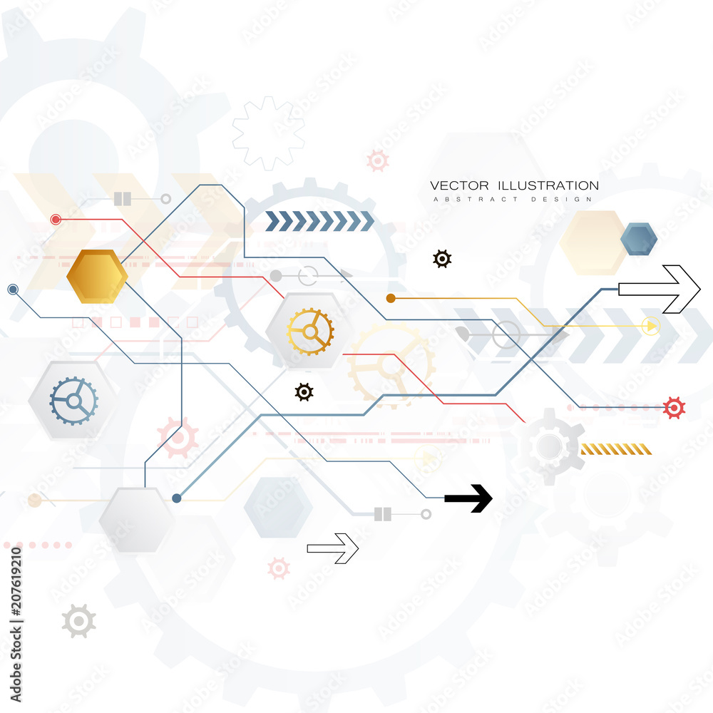 Engineering technology various multicolour elements witn geometric shape, digital space for content, network, business tech presentation on light background, futuristic interface. vector ilustration Engineering technology various multicolour elements witn geometric shape, digital space for content, network, business tech presentation on light background, futuristic interface. vector ilustration