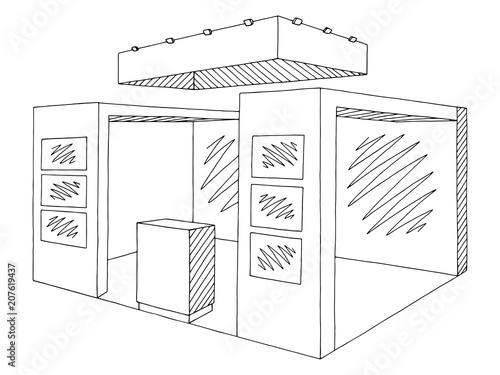 Exhibition stand graphic interior black white sketch illustration vector