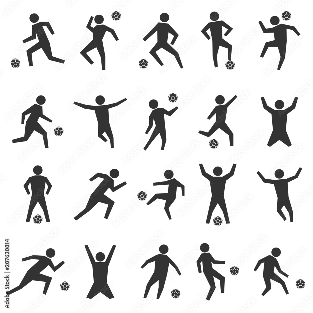 Set stick figures of football players, vector illustration.