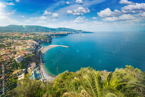 Rocky coastline Sorrento city - popular tourist destination in Italy