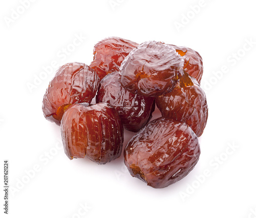 sweet dried chinese dates on white background.