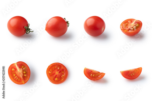 Set of different cherry tomatoes isolated with shadow on white background photo
