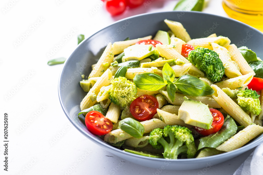 Vegan pasta penne with vegetables. Vegan pasta penne with vegetables.