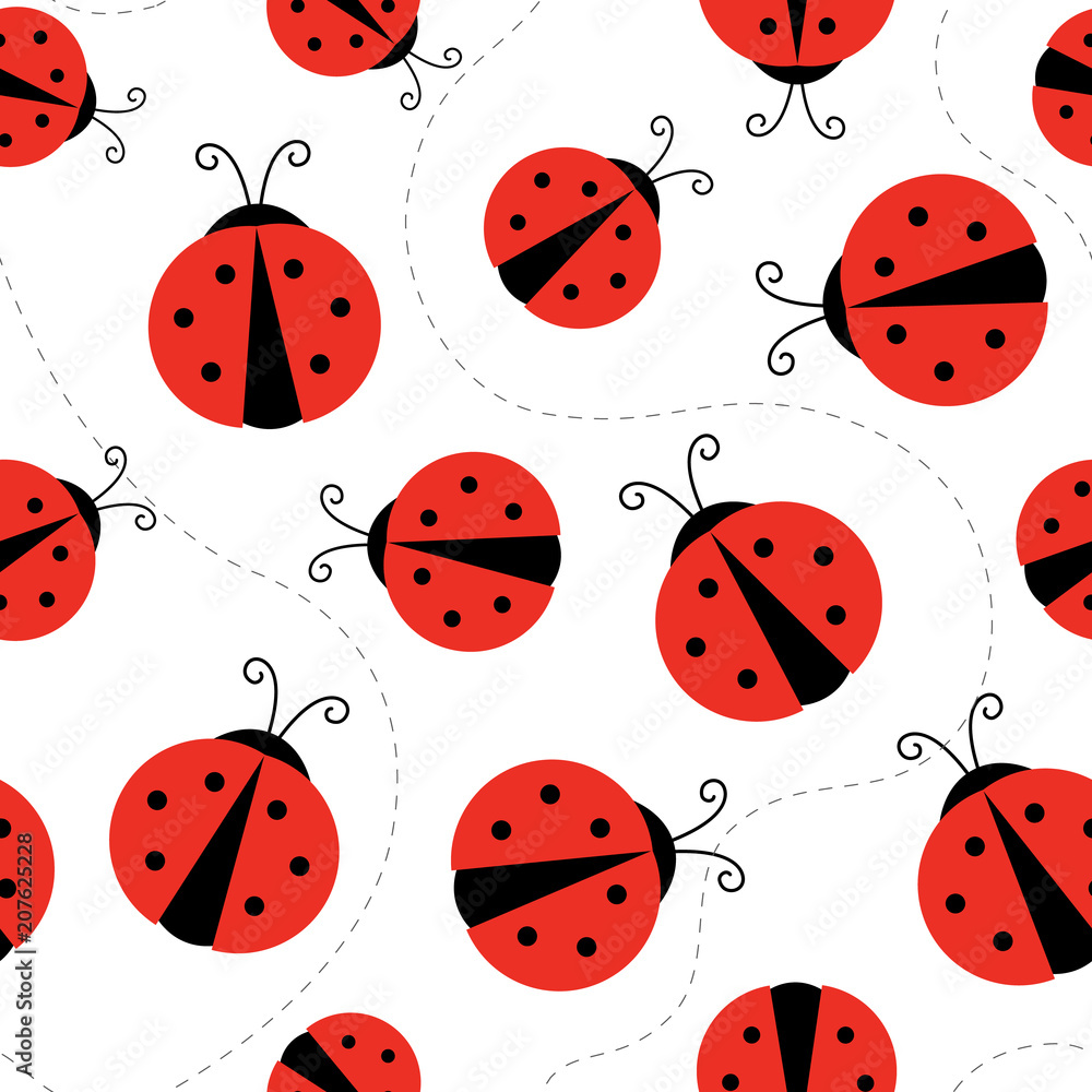 Naklejka premium Flat cartoon style vector ladybug pattern, perfect for fabrick or package