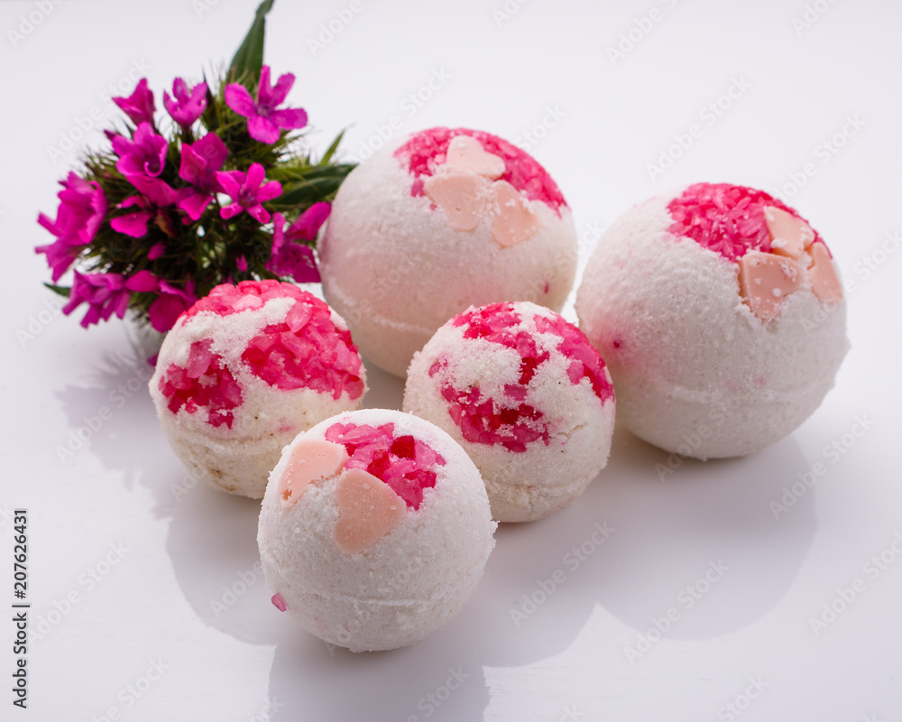 bath bombs on a white acrylic background bath bombs on a white acrylic background