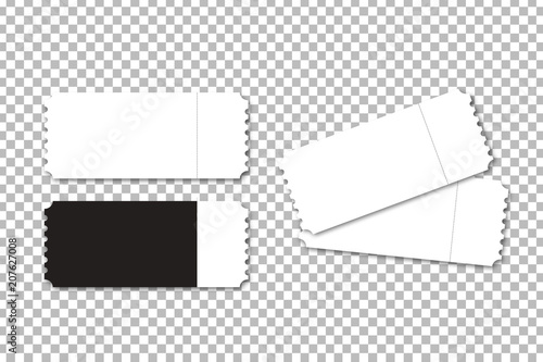 Vector realistic isolated cinema tickets template for decoration and covering on the transparent background.