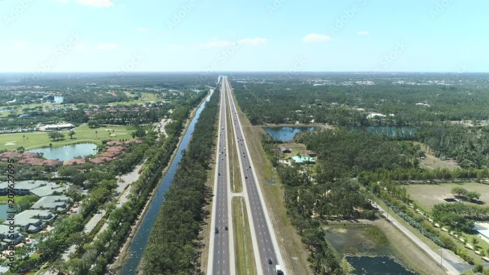 Aerial shot of American highway. Aerial view of interstate highway US-75 Florida Aerial shot of American highway. Aerial view of interstate highway US-75 Florida