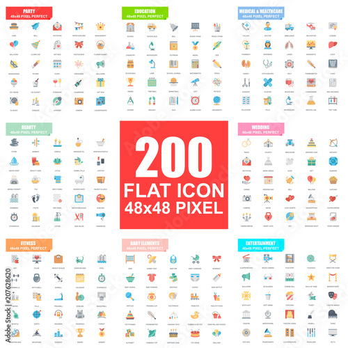 Simple set of vector flat icons. Flat pictogram pack. 48x48 Pixel Perfect.