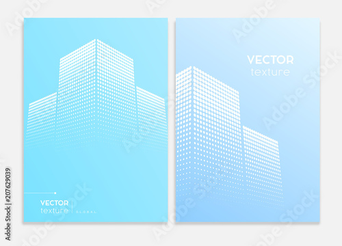 Skyscrapers halftone stylized office buildings for covers design, annual report, brochure template. Abstract high building city background.
