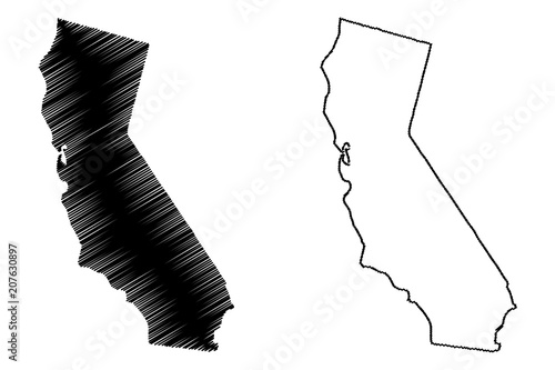 Fototapeta Naklejka Na Ścianę i Meble -  California map vector illustration, scribble sketch California map