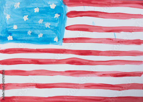 The child painted the American flag