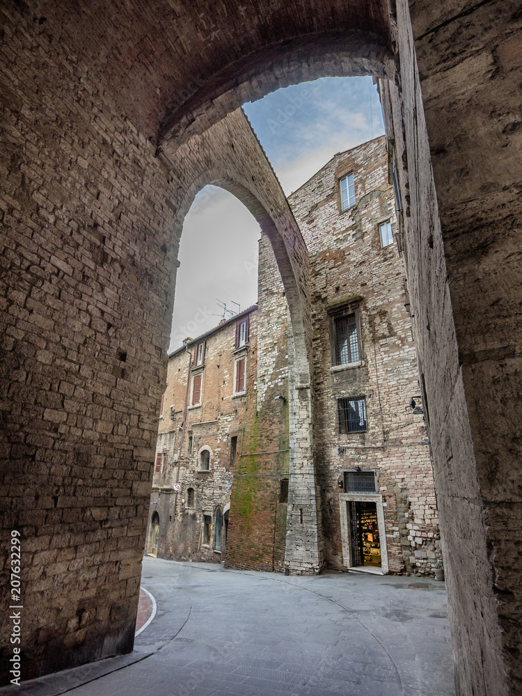 Narrow streets and arches in Perugia, Umbria
