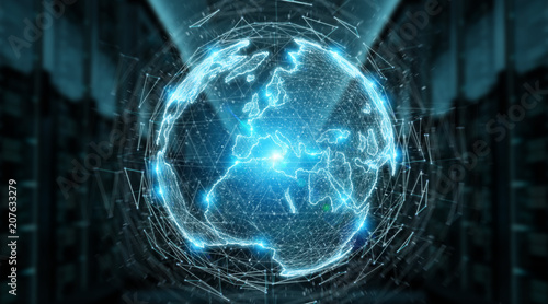 Obraz na płótnie Glob hologram sieci z Europy mapowania renderowania 3D