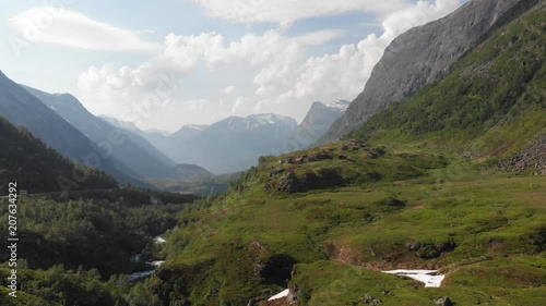 Scenic Aerial drone footage of valley in Norway