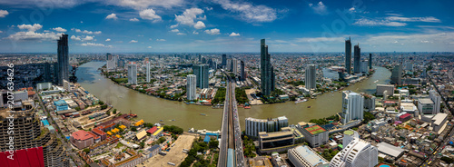 Photography Aerial view of Bangkok skyline and skyscraper with BTS skytrain Bangkok downtown