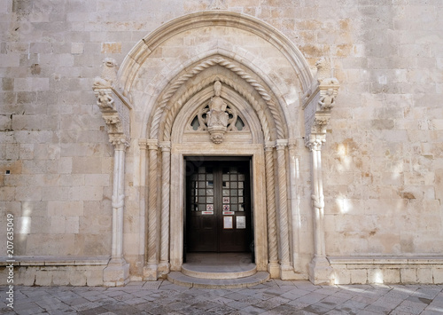 Portal of the St Mark s Cathedral in the historic city Korcula at the island Korcula in Croatia
