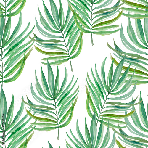 Canvas Print Watercolor leaves of fern and palm, seamless pattern for fabric and other printed products Watercolor leaves of fern and palm, seamless pattern for fabric and other printed productsof tropical themes