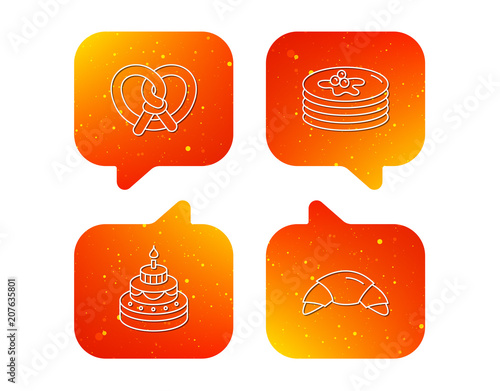 Croissant, pretzel and pancakes icons.