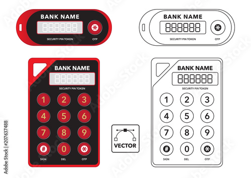 Vector illustration of 2 different bank 2 factor authentification security device token in colour and outline