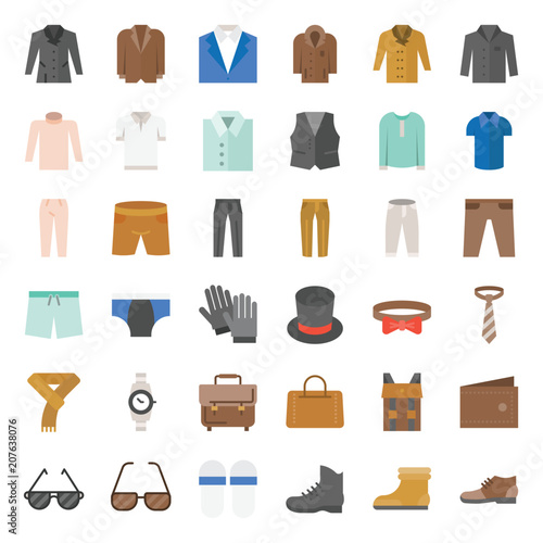 Male clothes and accessories flat design icon set 3