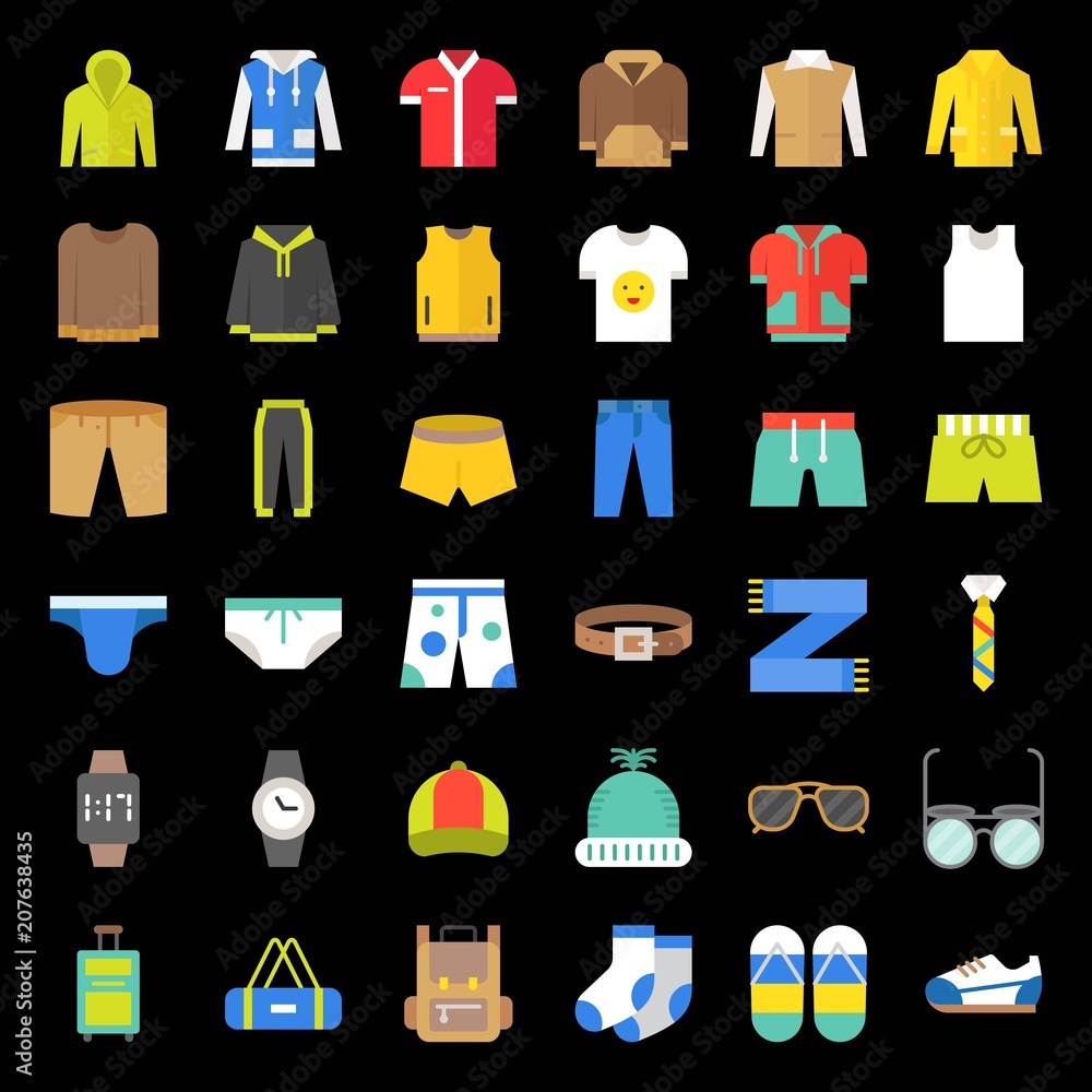 Male clothes and accessories flat icon set 2 Male clothes and accessories flat icon set 2