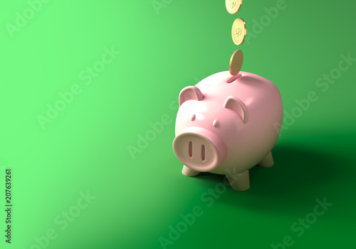 Piggy bank and gold coins,3D illustration
