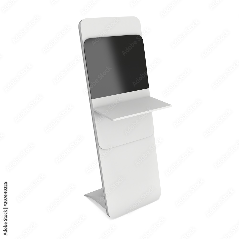 LCD Screen Stand. Trade Show Booth. 3d render of tv info kiosk isolated on white background. High Resolution. Ad template for your expo design. LCD Screen Stand. Trade Show Booth. 3d render of tv info kiosk isolated on white background. High Resolution. Ad template for your expo design.