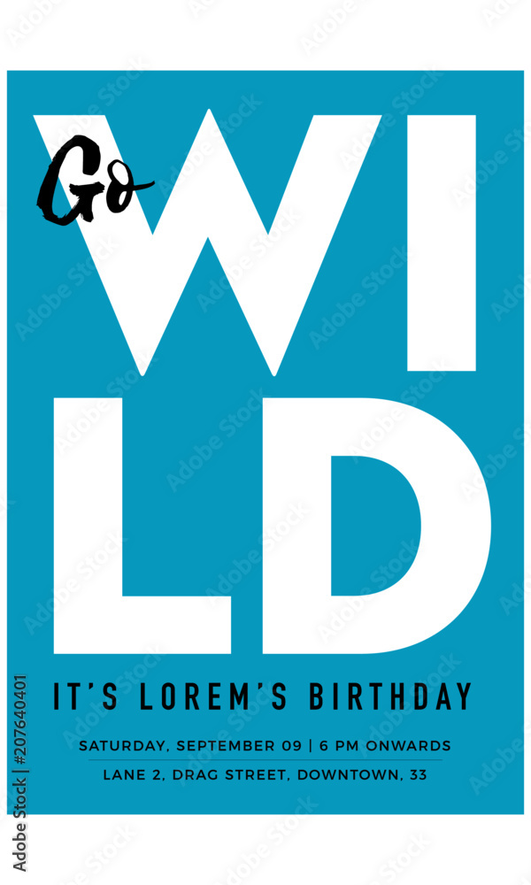 Go Wild Birthday Party Invitation. Birthday Anniversary Invitation Card