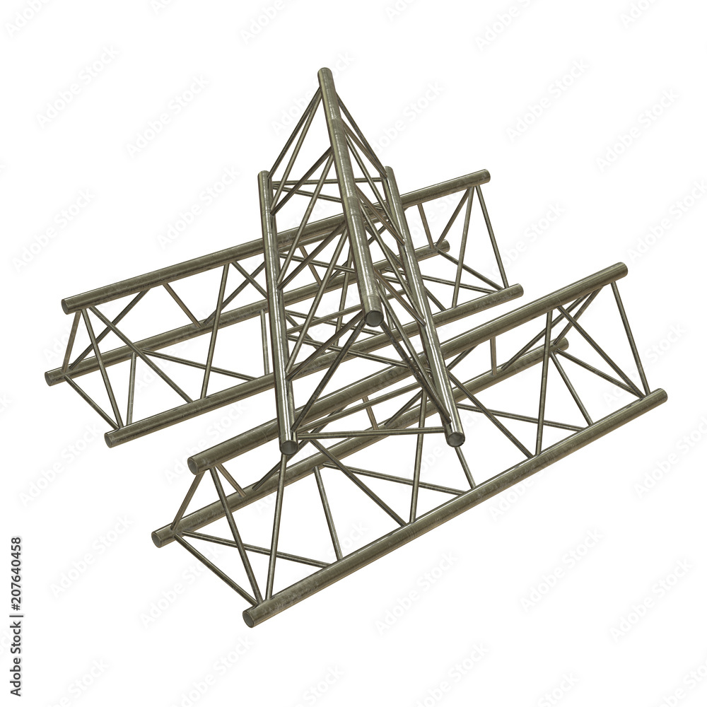 Metal truss girder element. 3d render isolated on white