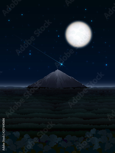 Night landscape with moon and mountain