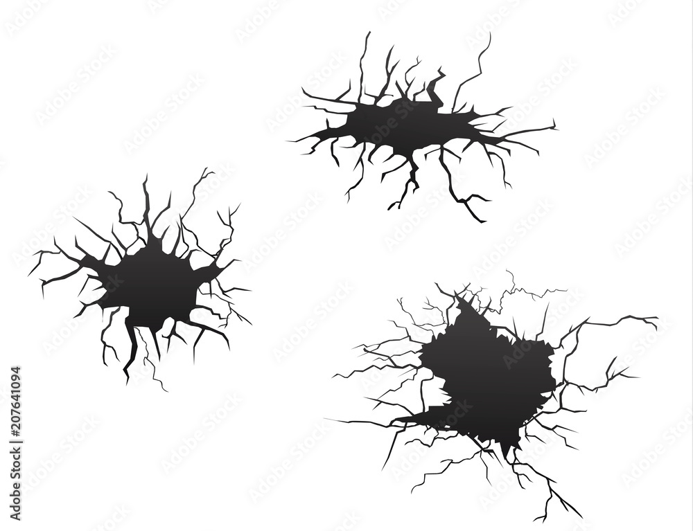 Set of vector cracks isolated on transparent background. Set of vector cracks isolated on transparent background.