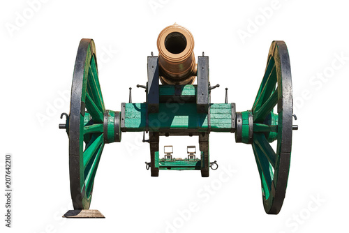 Vászonkép An old bronze cannon on a wooden carriage
