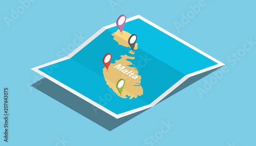 malta explore maps country nation with isometric style and pin location tag on top