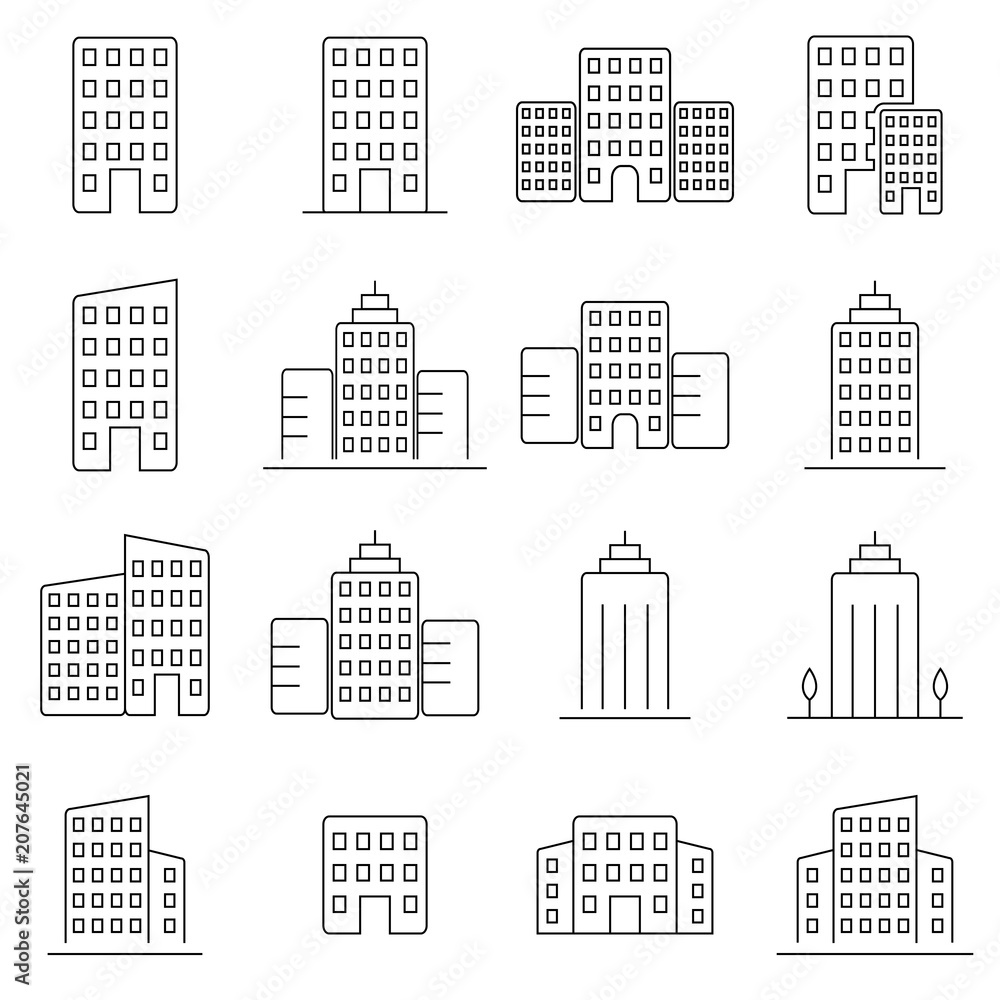 Building line icon set. Signs for infographic, logo, app development and website design.