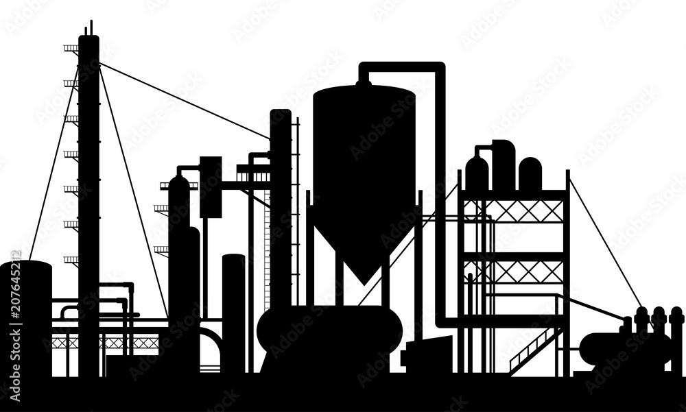 Oil Refinery Manufacturing Factory building Plant silhouette