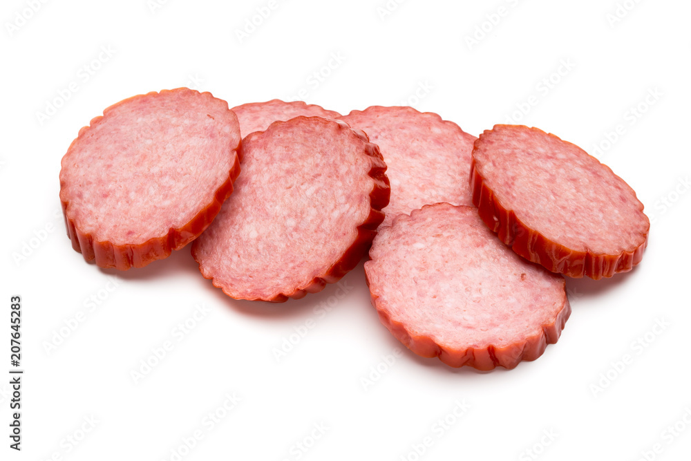 Slices of salami. Isolated on a white background.