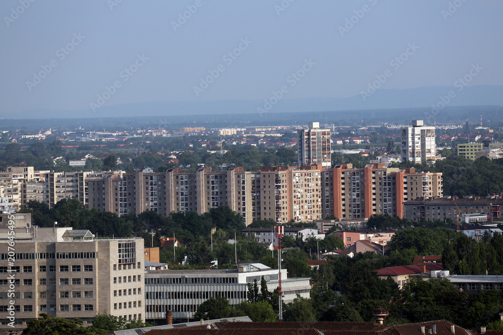 Aerial view of Zagreb, southern part panorama in bright sunny day, Zagreb, Croatia