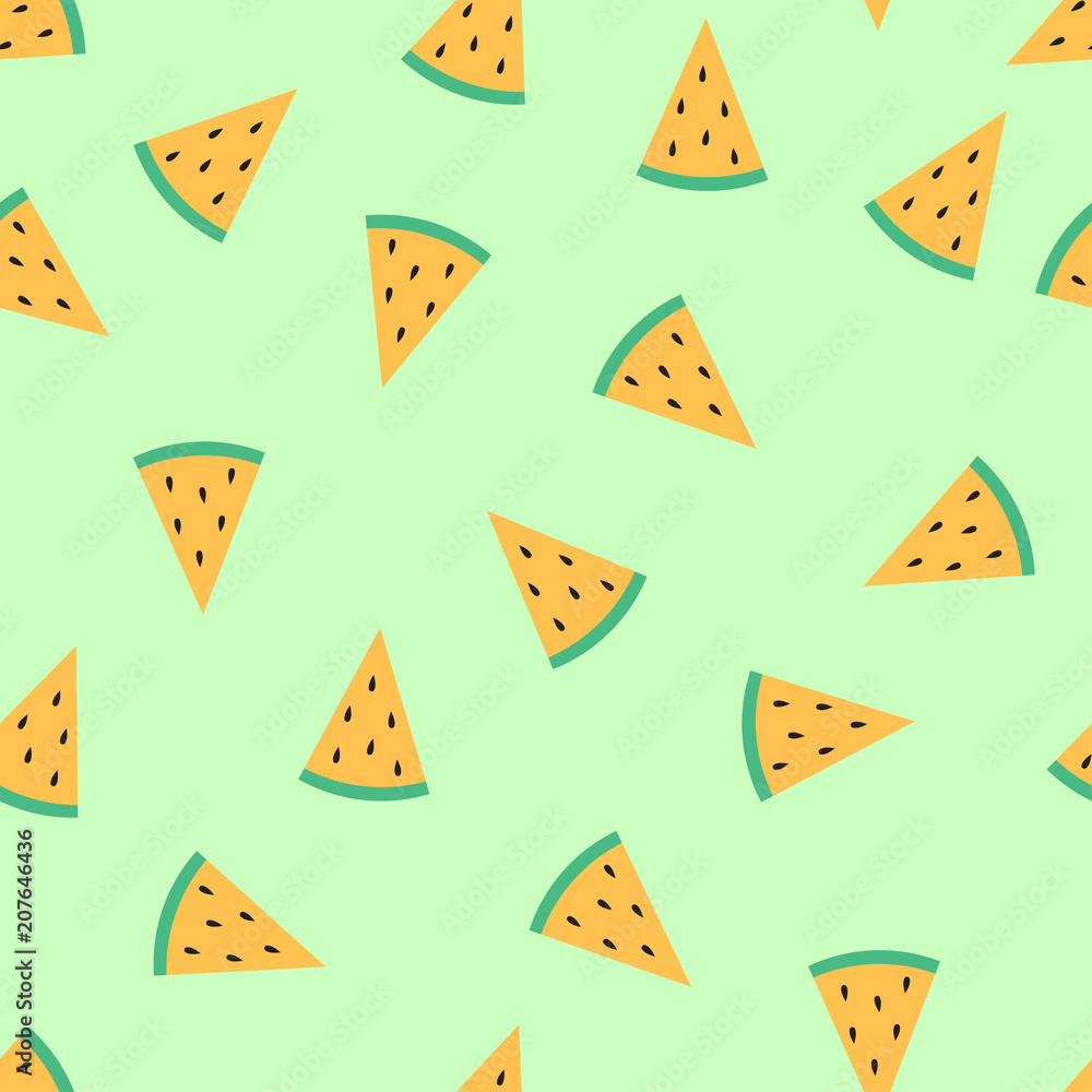 Cute Slice Melon isolated on Green Background Cute Slice Melon isolated on Green Background