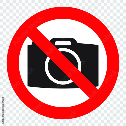 No cameras allowed sign. Red prohibition no camera sign. No taking pictures, no photographs sign.	