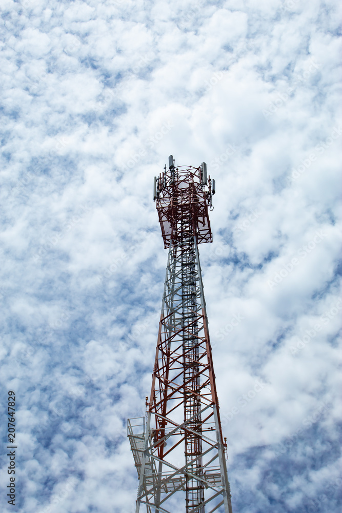 Wave transmission mast, large phone signal with a bright blue sky. Wave transmission mast, large phone signal with a bright blue sky.