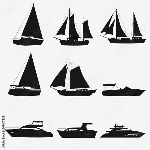 Super set of water carriage and maritime transport in modern cartoon design style. Ship, boat, vessel, cargo ship, cruise ship, yacht. Isolated