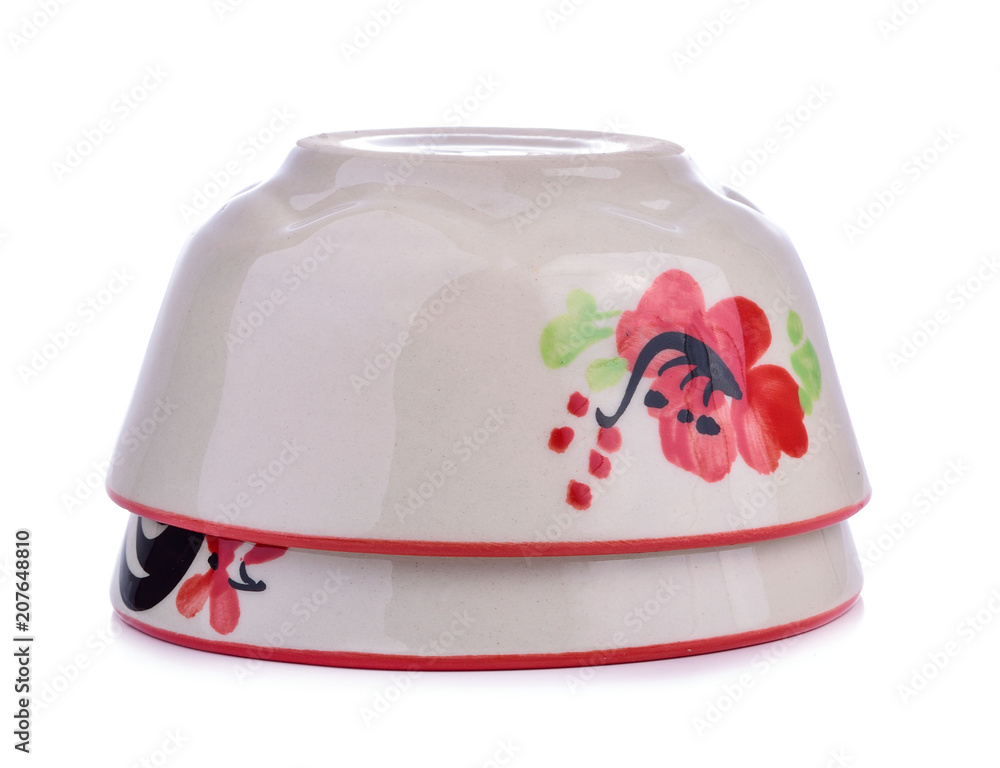 Fototapeta premium Ceramic chicken bowl of Lampang on white background