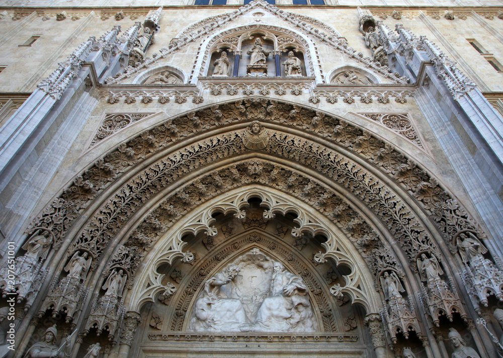 Portal of Zagreb Cathedral dedicated to the Assumption of Mary in Zagreb, Croatia