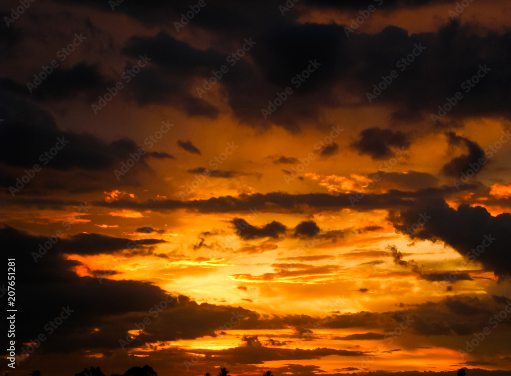 big river sunset, almost night, cloudy day