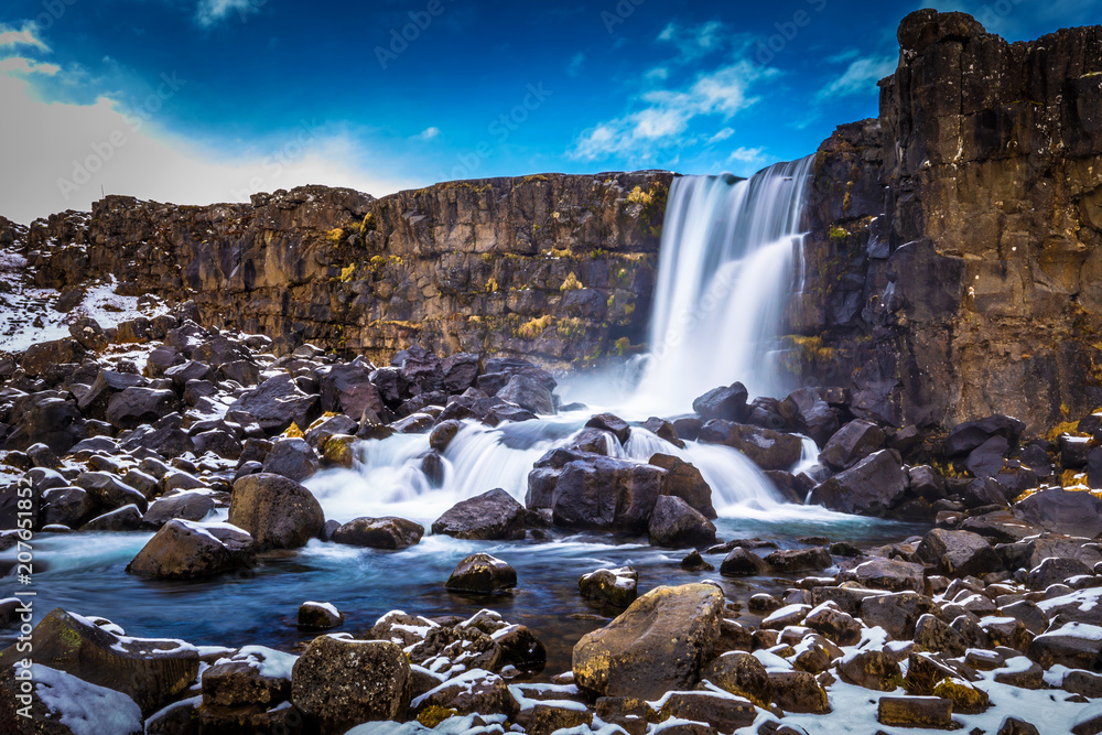 Oxararfoss - May 03, 2018: The Oxararfoss waterfall, Iceland Oxararfoss - May 03, 2018: The Oxararfoss waterfall, Iceland