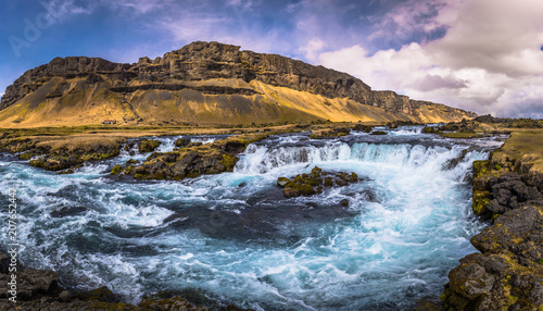 Icelandic wilderness - May 05, 2018: Beautiful waterfall in the wilderness of Iceland