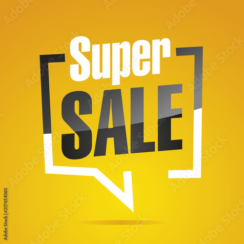 Super sale in brackets yellow white black isolated sticker icon
