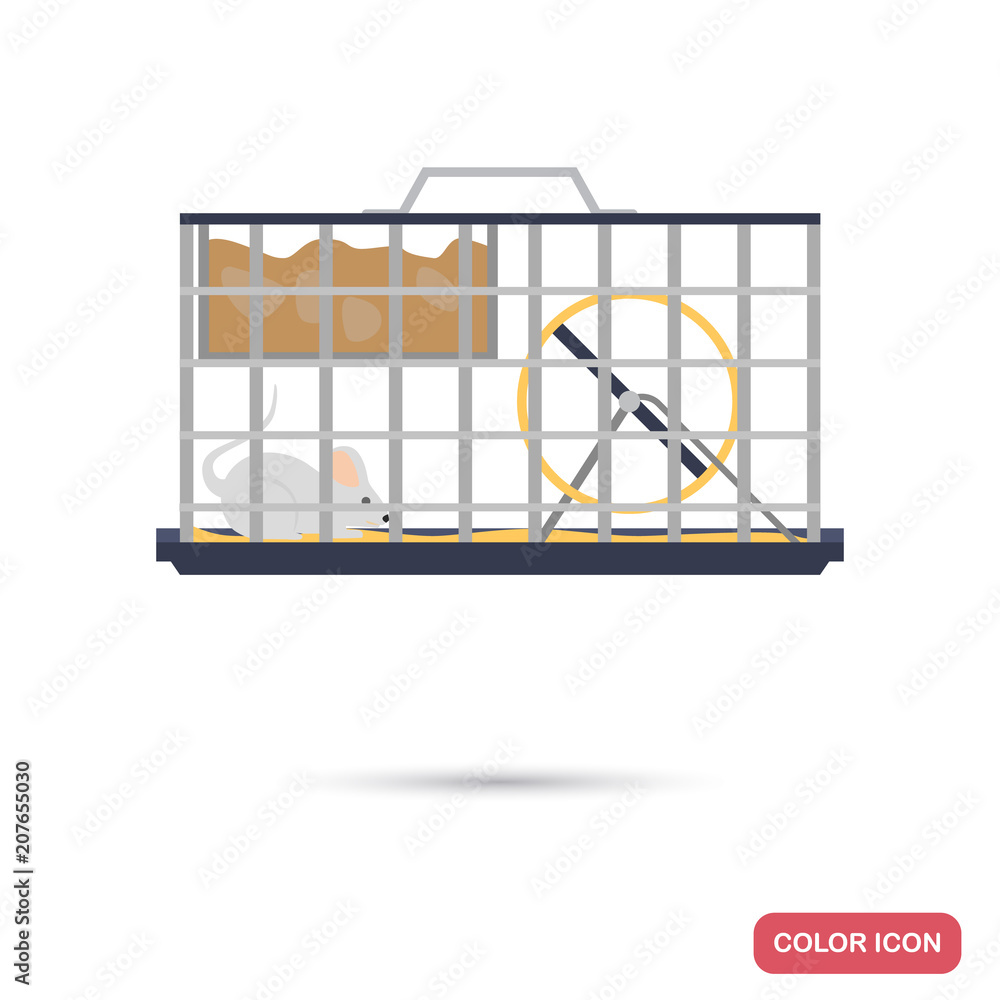 Test mouse in a cage color flat icon Test mouse in a cage color flat icon