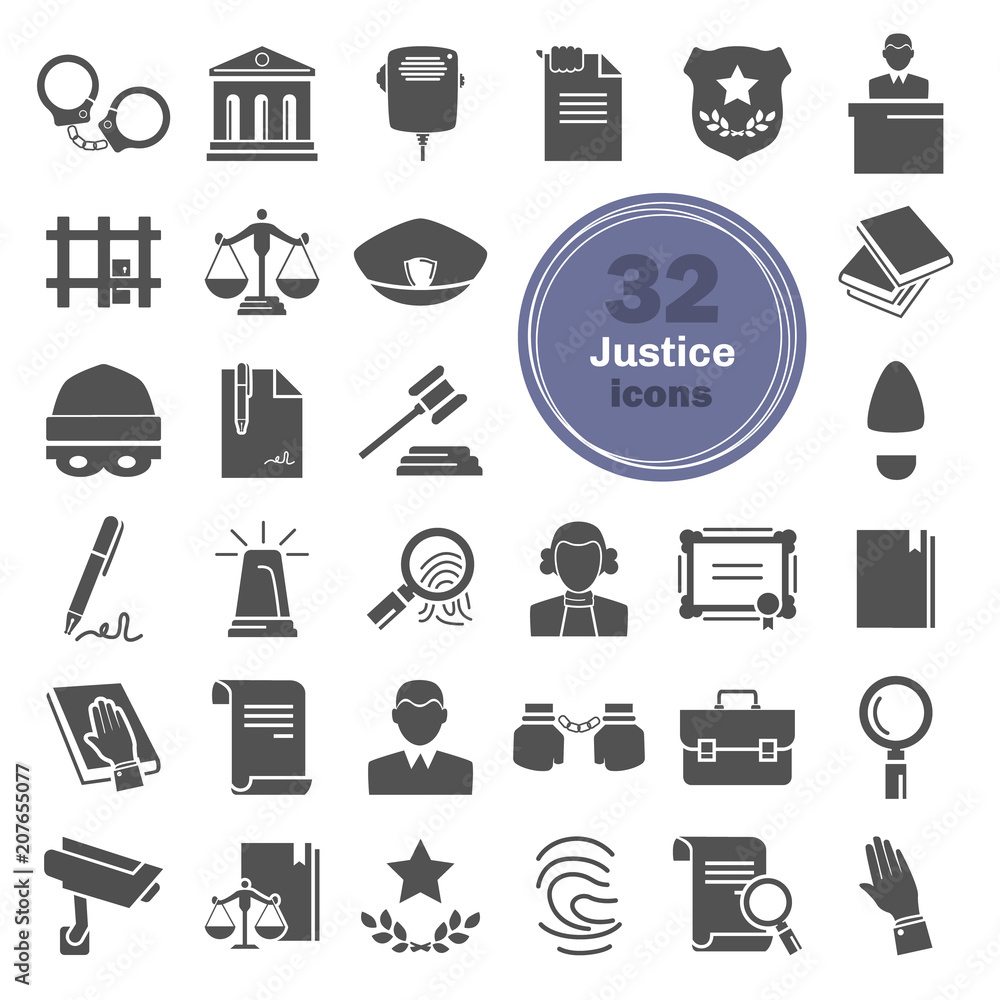 Justice and court simple icons set Justice and court simple icons set